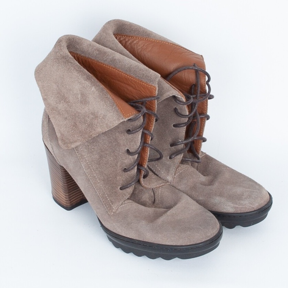 Gidigio Taupe Suede Lace-Up Ankle Boots Block Heel Size‎ 37 / US 6.5